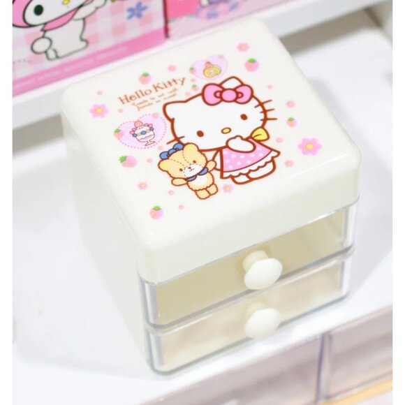 Hello Kitty Double-Layer Mini Drawer Organizer Desktop Storage Stickers Jewelry - Picture 4 of 6